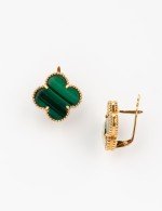 Серьги из золота 585 пробы c малахитом