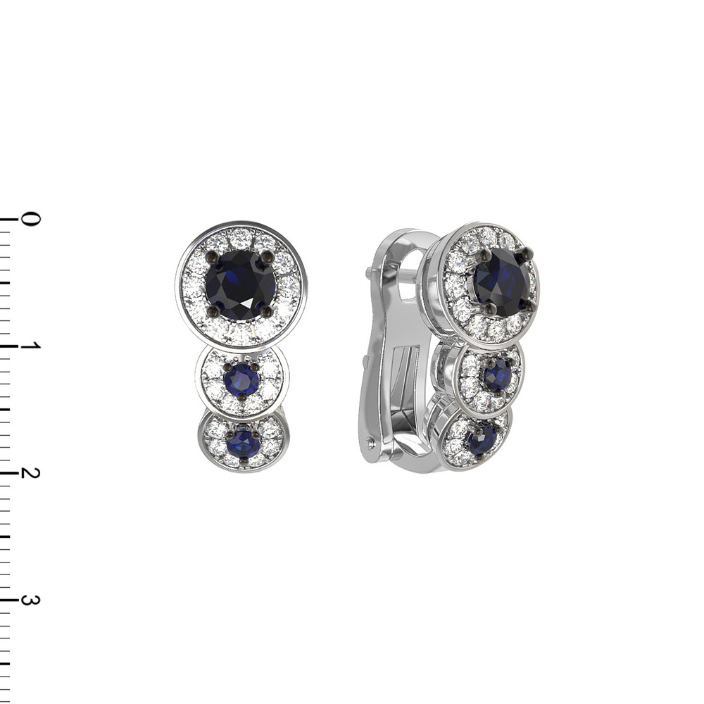 Серьги из белого золота c бриллиантами и сапфиром