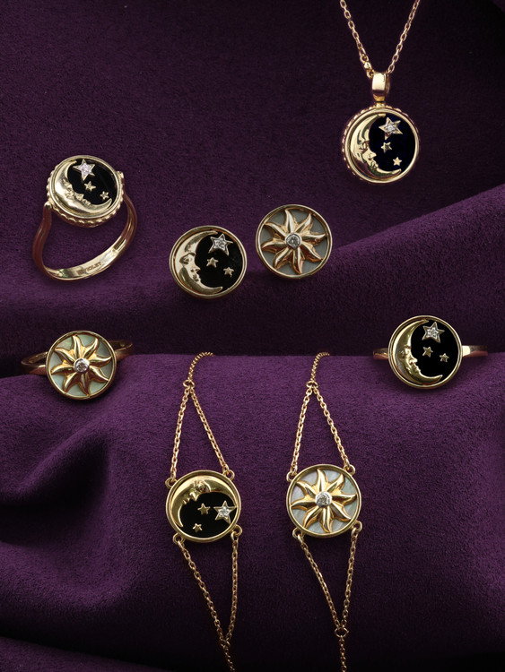 Кольцо из лимонного золота c бриллиантами и перламутром