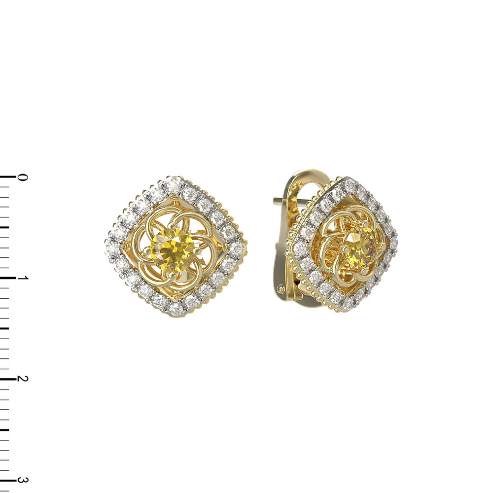 Серьги из лимонного золота c бриллиантами и сапфиром