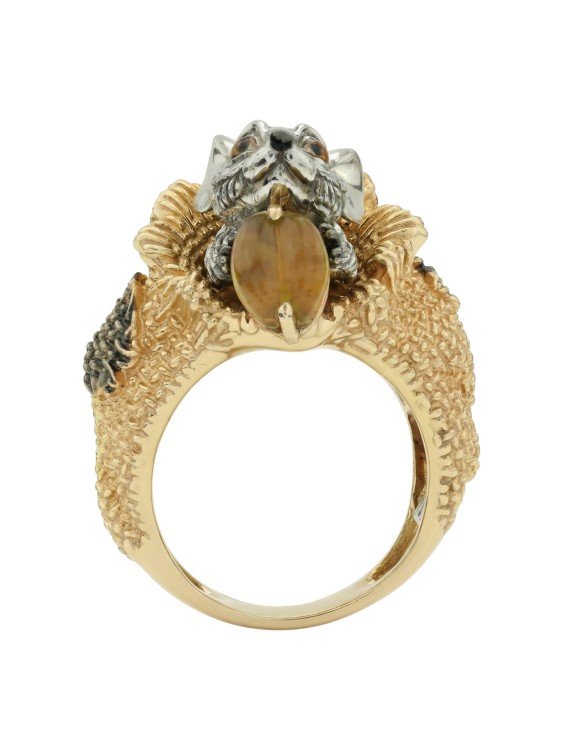 Кольцо из лимонного золота c эмалью и янтарём