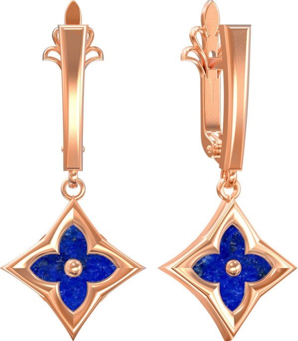 Серьги из золота 585 пробы c лазуритом