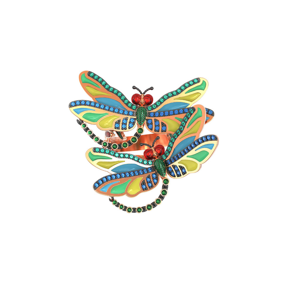 Кольцо из золота c сапфиром, изумрудом и эмалью