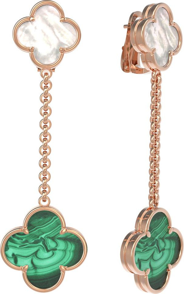 Серьги из золота c малахитом и перламутром