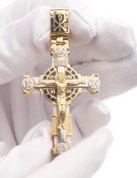 Крест из лимонного золота 585 пробы c эмалью и бивнем мамонта