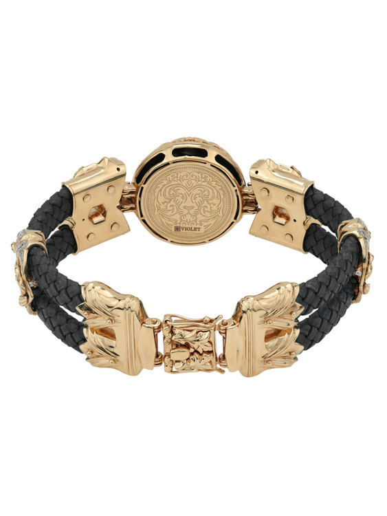 Браслет из золота c эмалью, бриллиантами, шнурком и ониксом