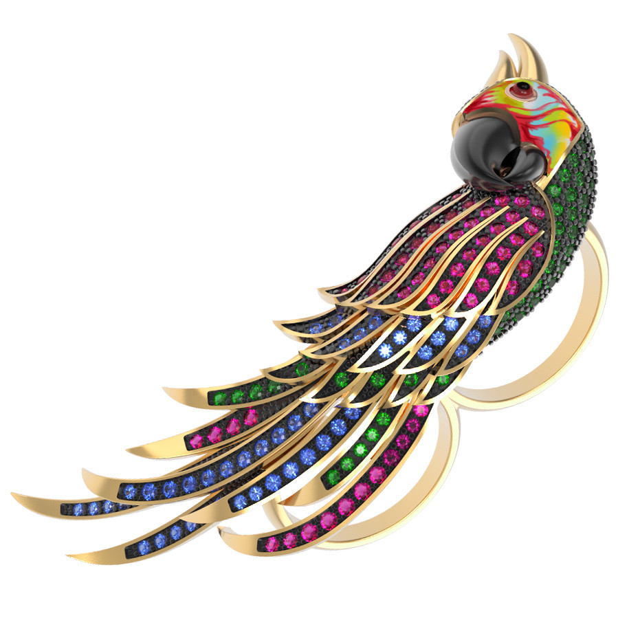 Кольцо из лимонного золота c эмалью и фианитом