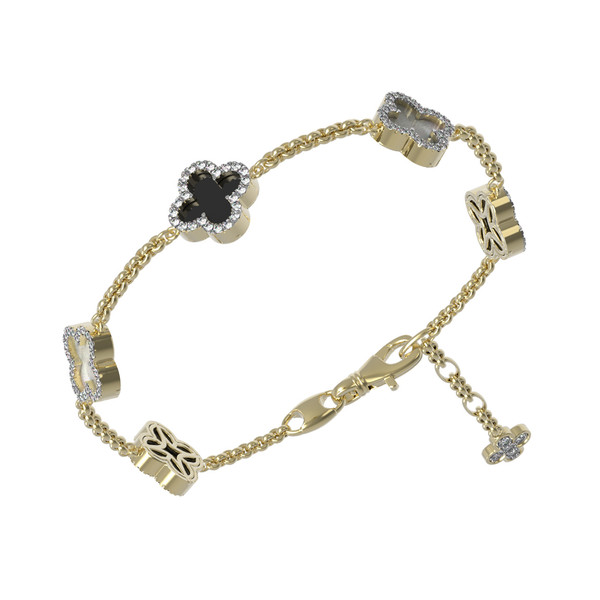 Браслет из лимонного золота c бриллиантами, ониксом и перламутром