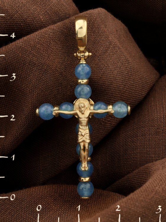 Крест из лимонного золота c жадеитом