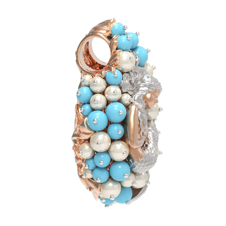 Подвеска из золота c жемчугом и бирюзой