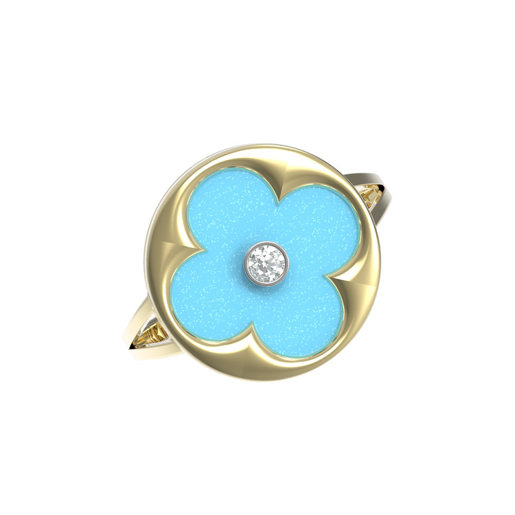 Кольцо из лимонного золота c бриллиантами и бирюзой