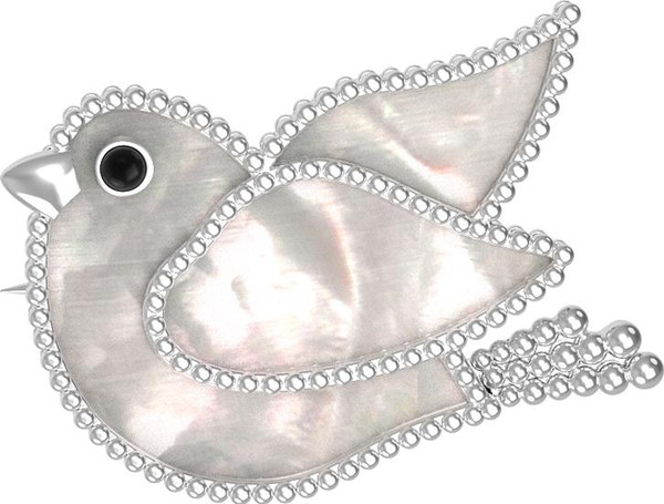 Брошь из белого золота c эмалью и перламутром