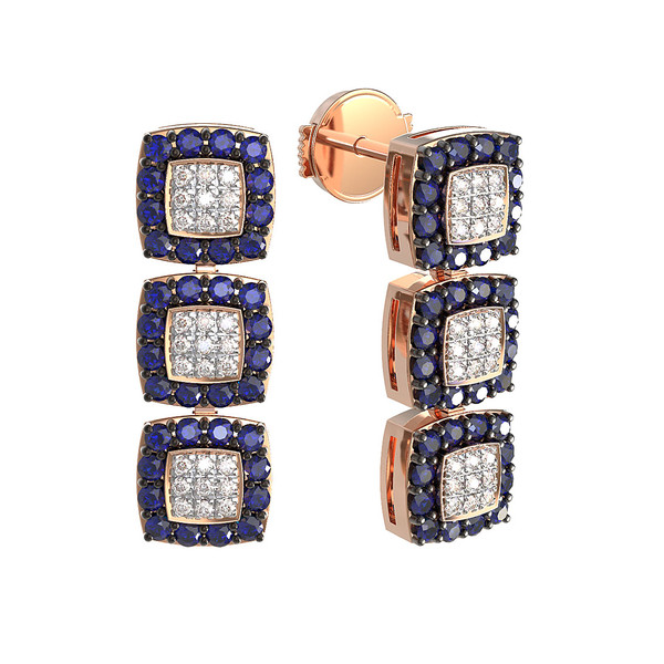 Серьги из золота c бриллиантами и сапфиром