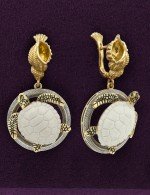 Серьги из лимонного золота 585 пробы c эмалью и бивнем мамонта