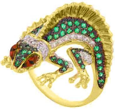 Кольцо из лимонного золота c эмалью и фианитом