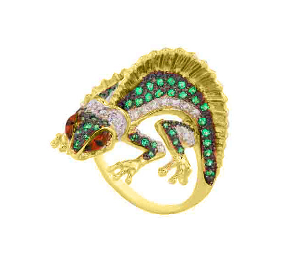 Кольцо из лимонного золота c эмалью и фианитом