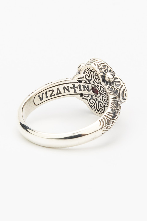 Кольцо из серебра и золота c хризопразом и рубином