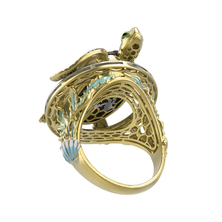 Кольцо из лимонного золота c эмалью и железным деревом