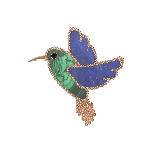 Брошь из золота c эмалью, лазуритом и малахитом