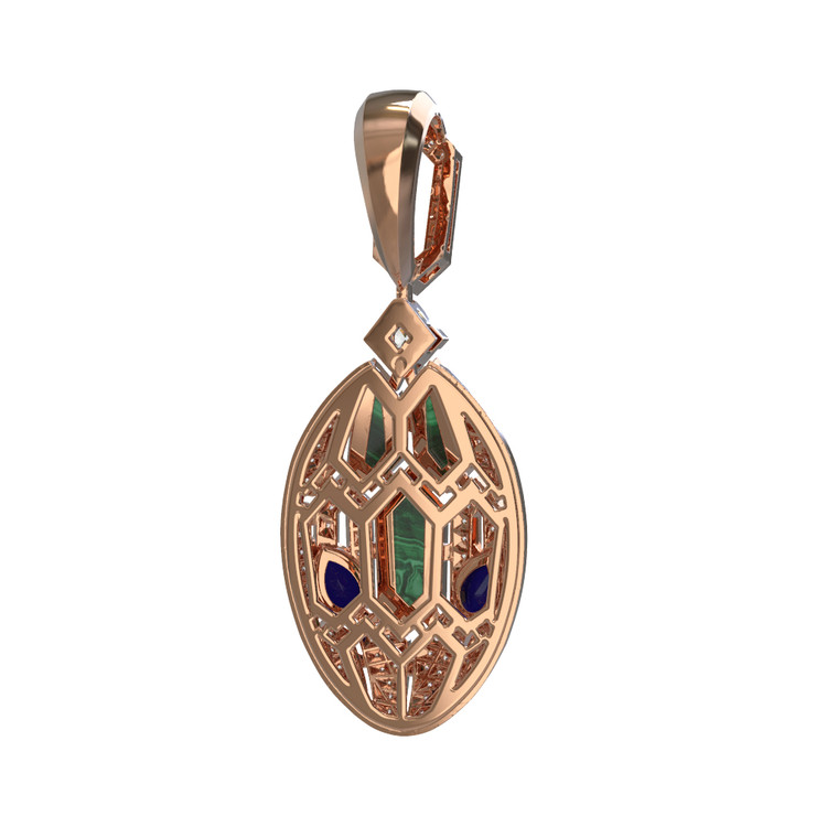 Подвеска из золота c бриллиантами, сапфиром и малахитом