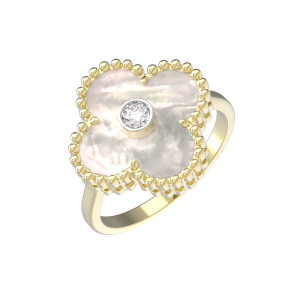 Кольцо из лимонного золота c бриллиантами и перламутром