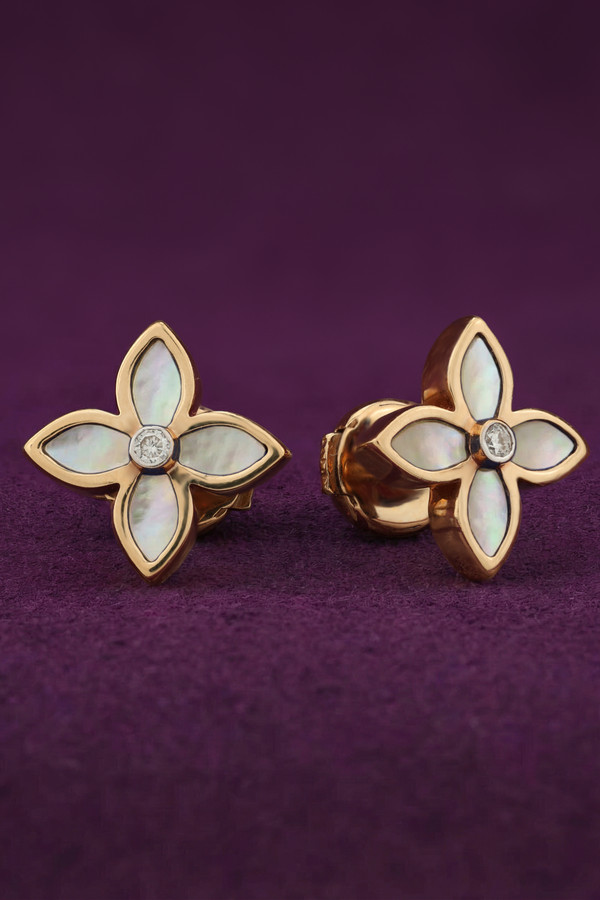 Серьги из золота c бриллиантами и перламутром