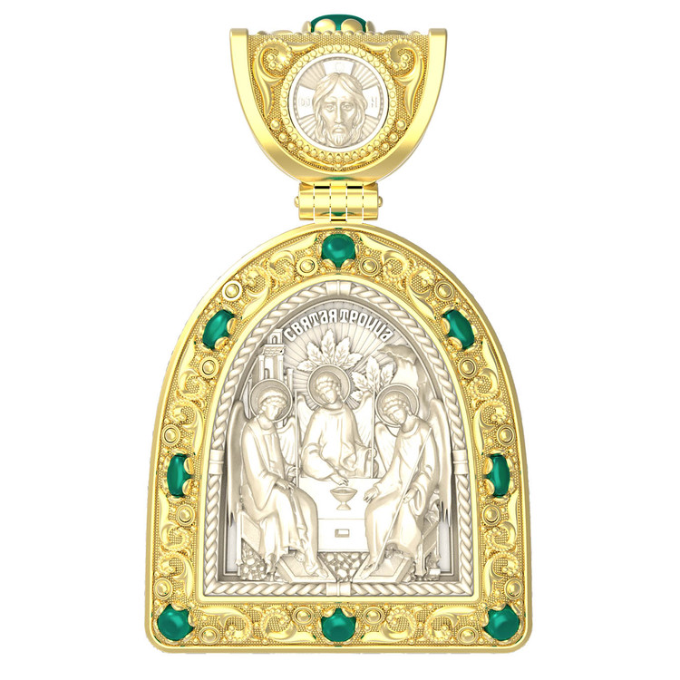 Образок из лимонного золота c эмалью, хризопразом и бивнем мамонта