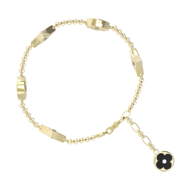 Браслет из лимонного золота c бриллиантами, ониксом и перламутром