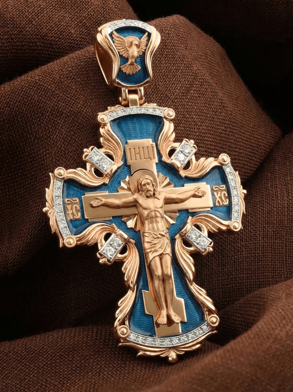 Крест из золота c эмалью и бриллиантами