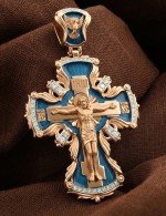 Крест из золота 585 пробы c эмалью и бриллиантами