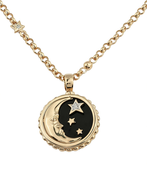 Колье из золота c бриллиантами, ониксом и перламутром