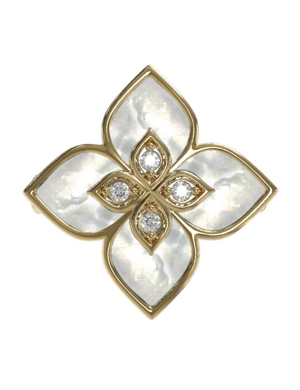 Кольцо из лимонного золота 585 пробы c бриллиантами и перламутром