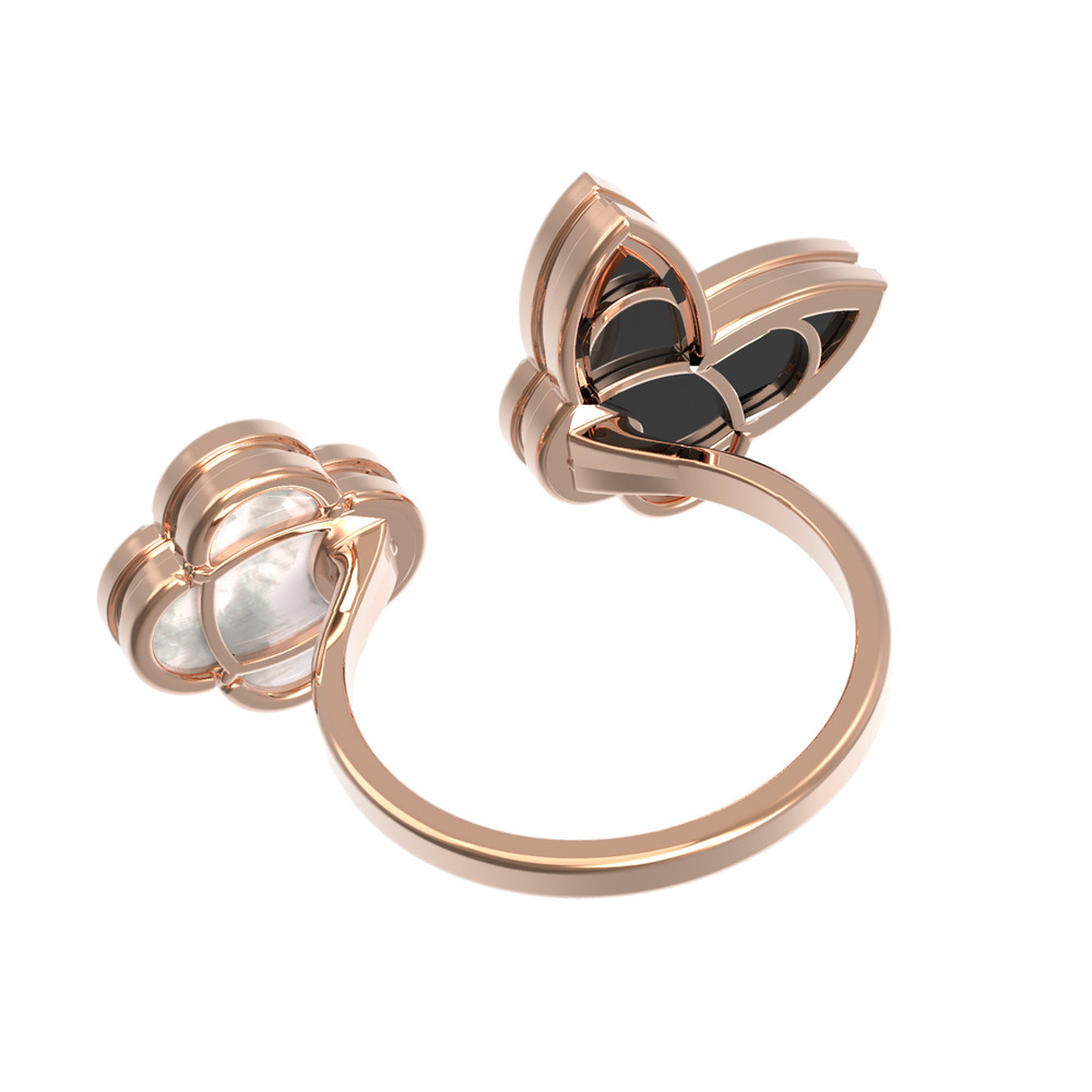 Кольцо из золота c ониксом и перламутром