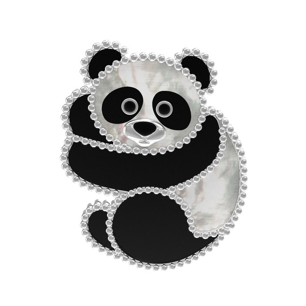 Брошь из белого золота c эмалью, ониксом и перламутром