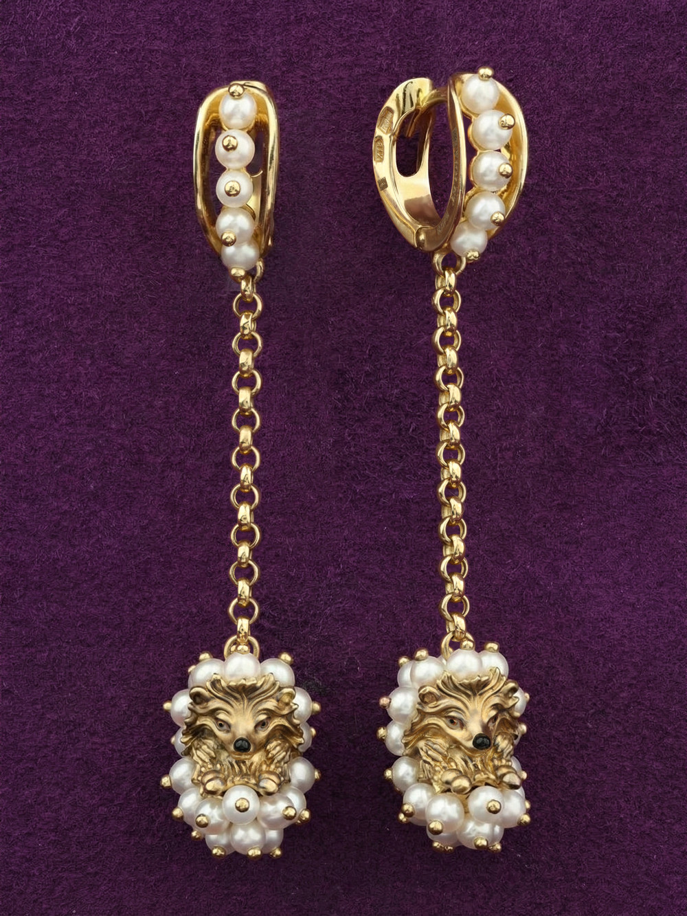 Серьги из лимонного золота c эмалью и жемчугом