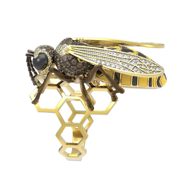 Кольцо из лимонного золота c эмалью и фианитом