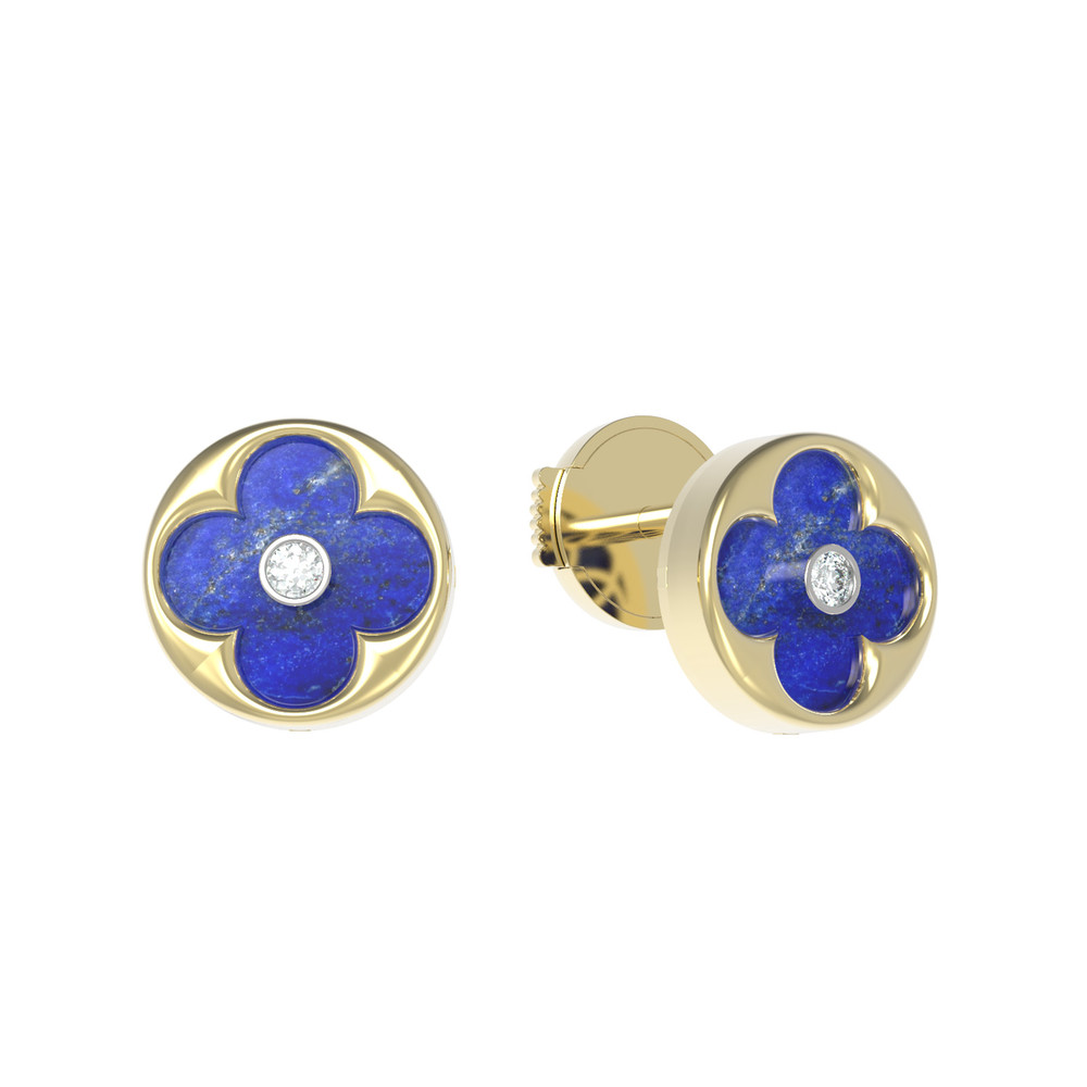 Серьги из лимонного золота c бриллиантами и лазуритом