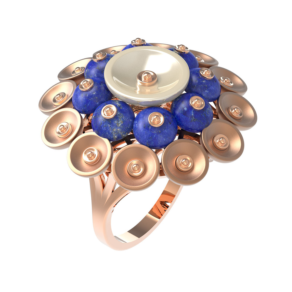 Кольцо из золота c лазуритом и перламутром