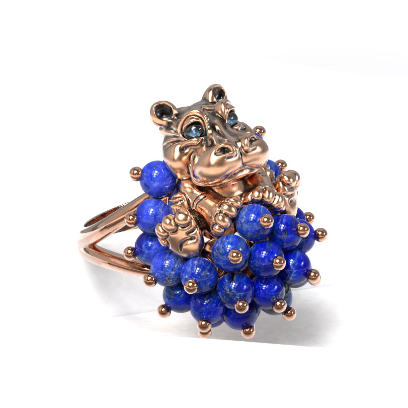 Кольцо из золота c эмалью и лазуритом