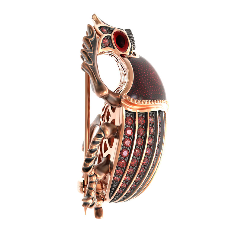 Брошь из золота c эмалью, фианитом и гранатом