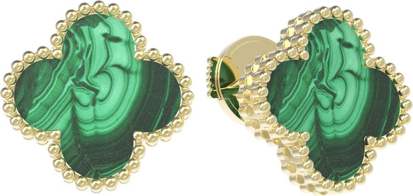 Серьги из лимонного золота c малахитом