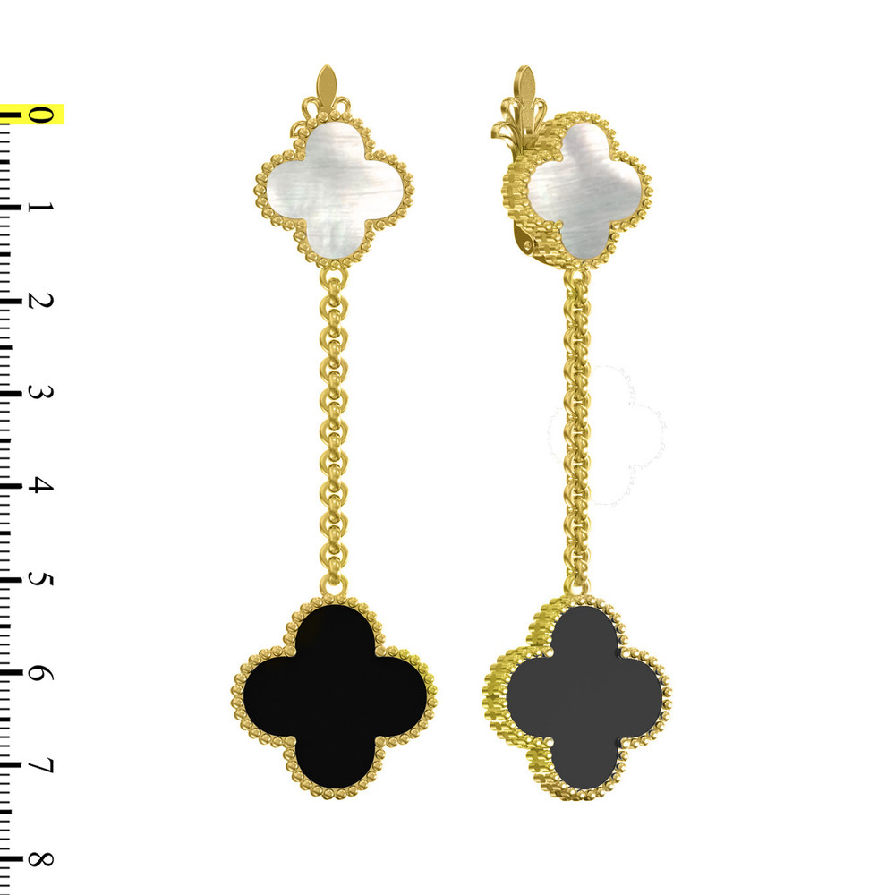 Серьги из лимонного золота c ониксом и перламутром