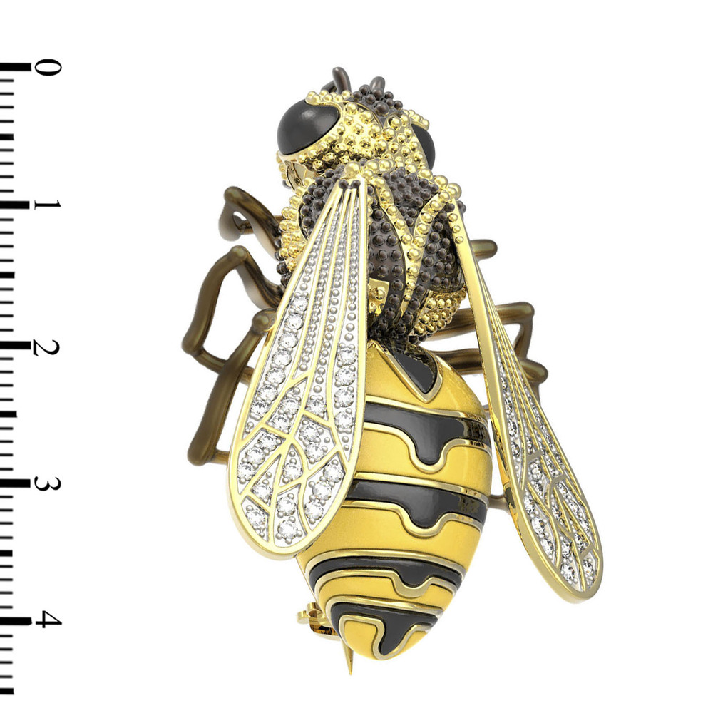 Брошь из лимонного золота c эмалью и фианитом