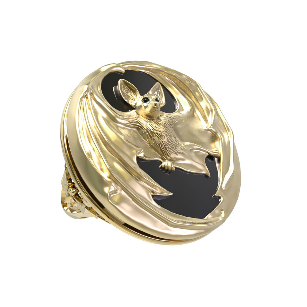 Кольцо из лимонного золота c эмалью и ониксом