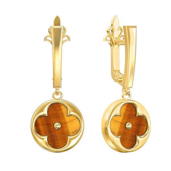 Серьги из лимонного золота c тигровым глазом