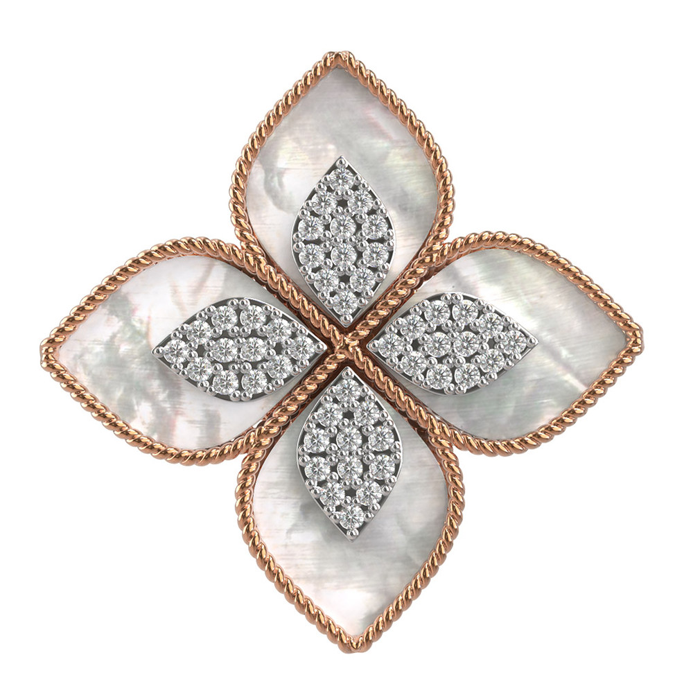 Кольцо из золота c бриллиантами и перламутром