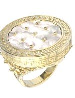 Кольцо из лимонного золота 585 пробы c эмалью и перламутром