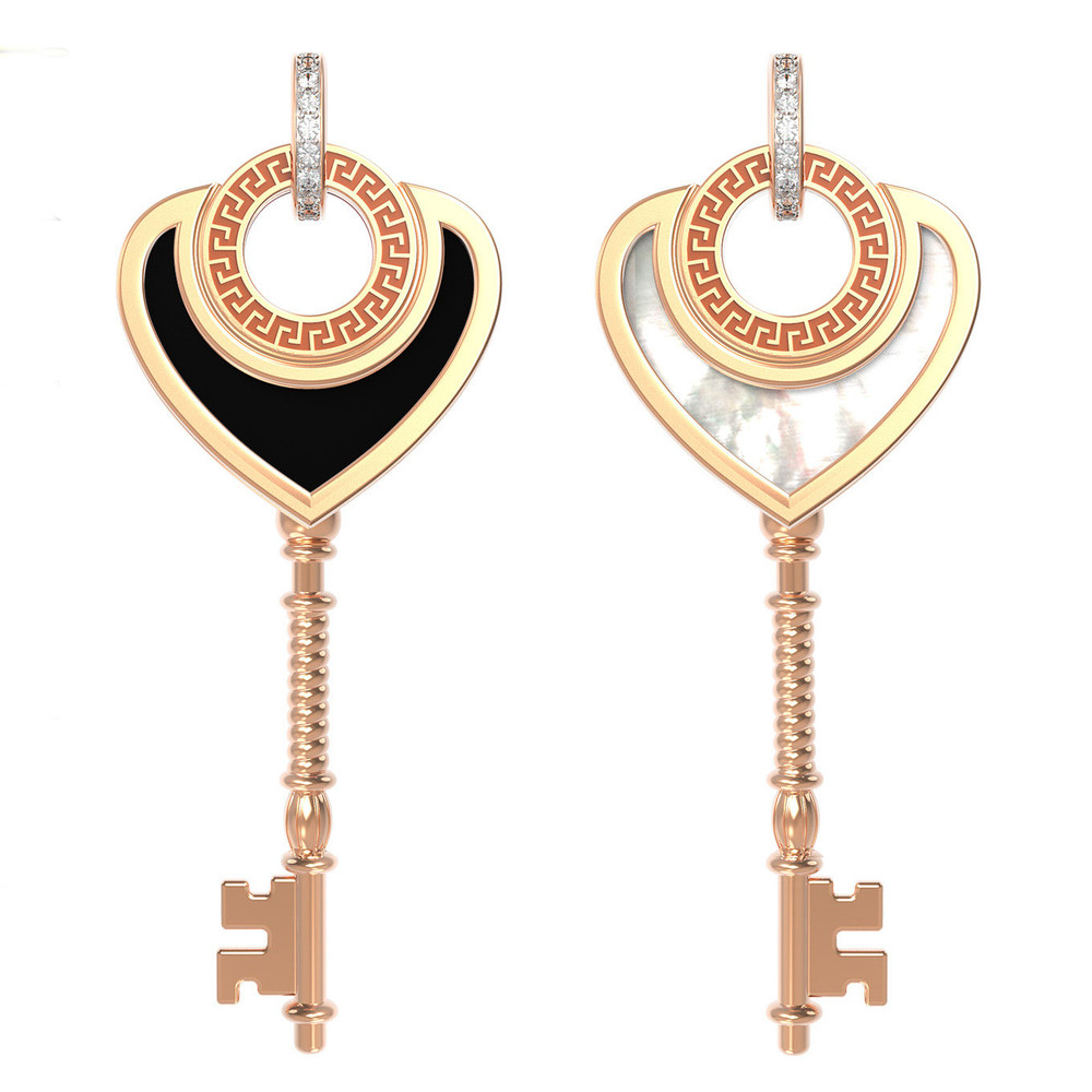 Подвеска из золота c фианитом, ониксом и перламутром