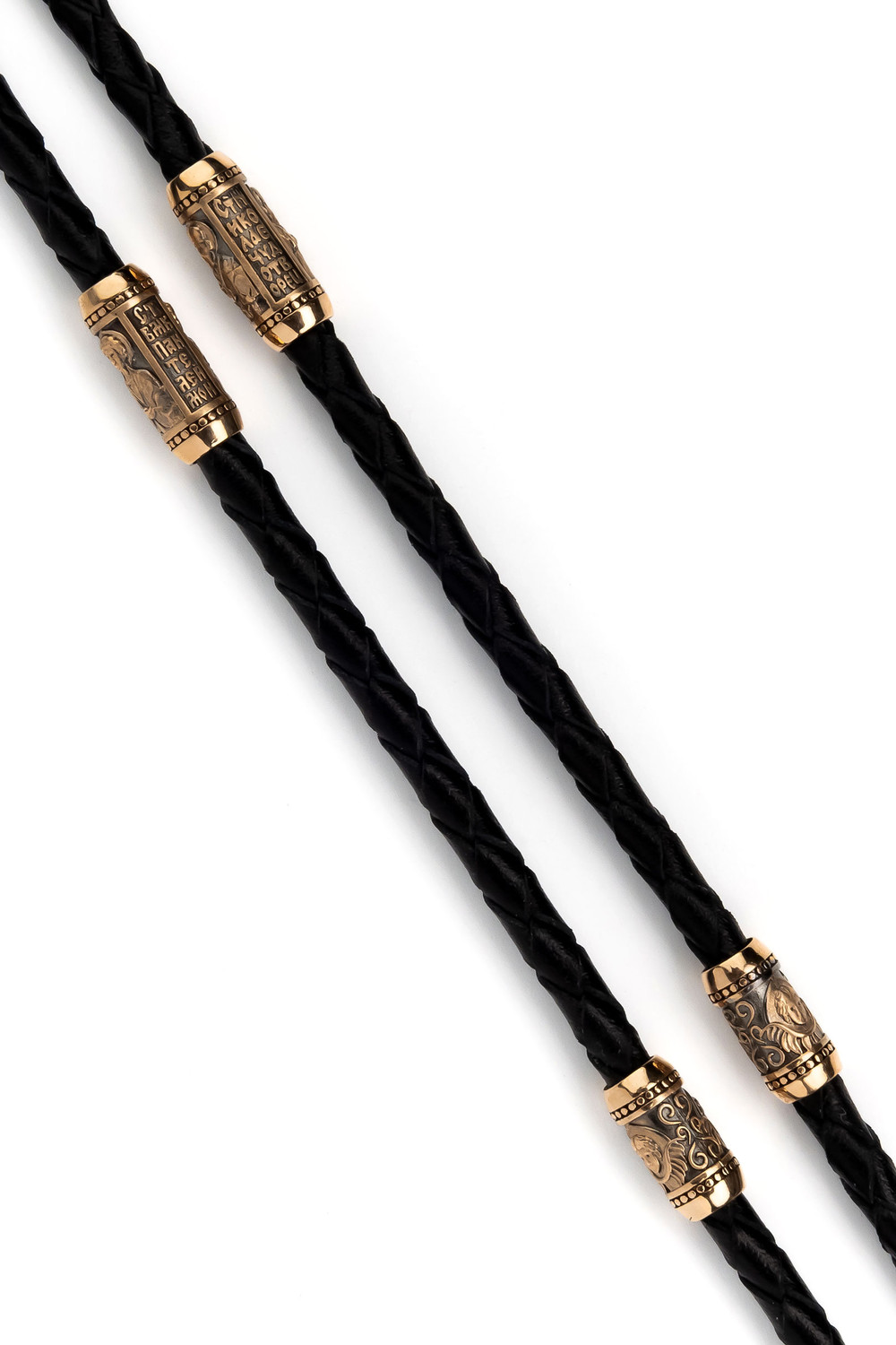 Гайтан из золота c кожаным шнурком