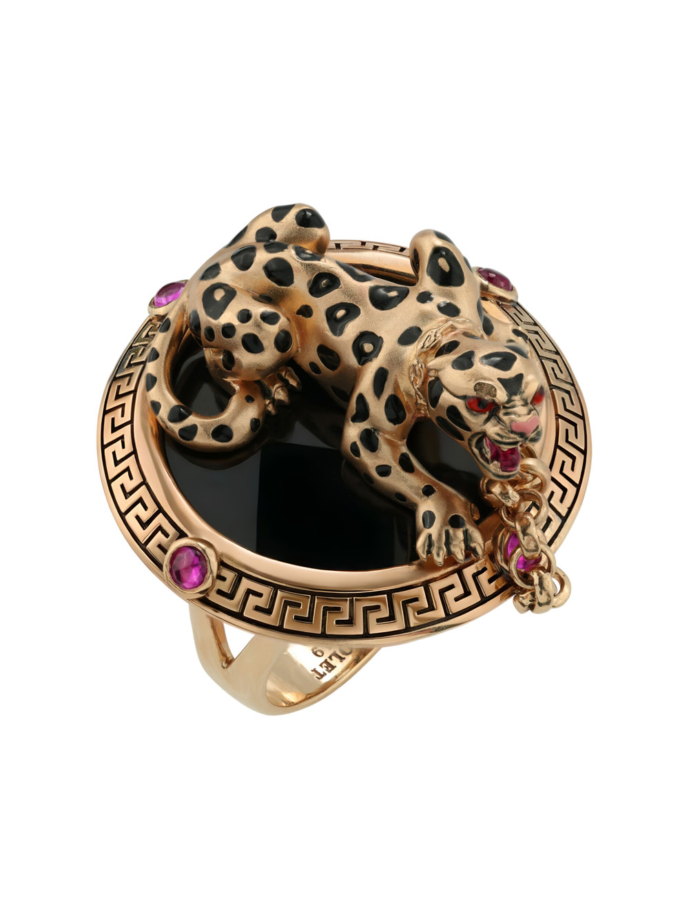 Кольцо из золота c эмалью, ониксом и рубином